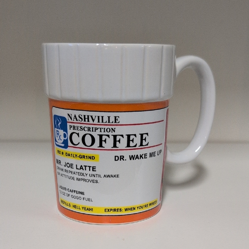 Nashville Prescription Coffee Mug - White with Orange Label